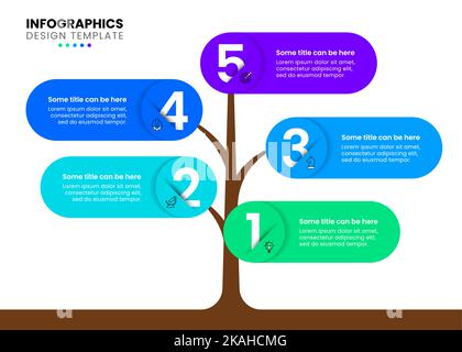 Infografik-Vorlage mit Symbolen und 5 Optionen oder Schritten. Baum. Kann für Workflow-Layout, Diagramm, Banner, webdesign verwendet werden. Vektorgrafik Stock Vektor