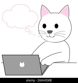 White Kitten surfen im Internet mit Sprechballon Stockfoto