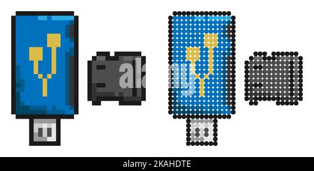 Pixelsymbol. Adapter zum Anschluss von externen Trägern digitaler Informationen. Einfache Retro-Spiel Vektor isoliert auf weißem Hintergrund Stock Vektor