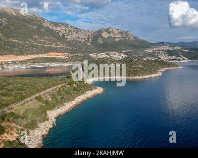 Luftaufnahme der Stadt Kas, Türkei. Stockfoto