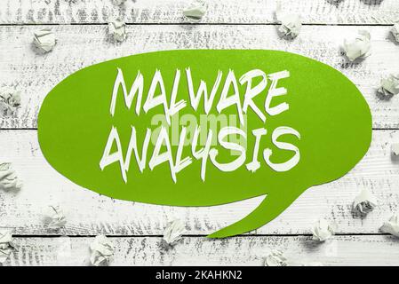 Text mit Inspiration Malware-Analyse. Ein Wort, das über Aktivitäten geschrieben wird, die ein Unternehmen zur Förderung und zum Verkauf von Produkten unternimmt Stockfoto