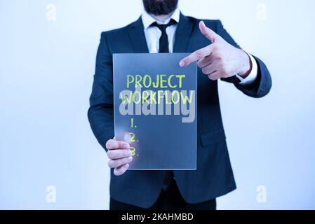 Textschild, das den Projekt-Workflow anzeigt. Konzeptfoto Bewerten Sie Ihre Fähigkeit, Blutgerinnsel angemessen zu bilden Stockfoto
