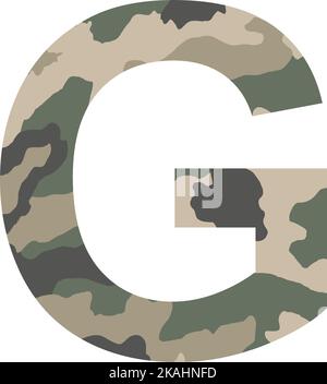 Englisches Alphabet Buchstabe G, Khaki-Stil isoliert auf weißem Hintergrund - Vektor-Illustration Stock Vektor