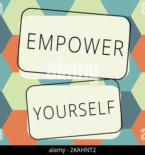 Melden Sie sich an und zeigen Sie sich an. Das Wort, auf dem geschrieben wurde, bietet einen Mehrwert für das Leben Ihrer potenziellen Kunden zwei Kollegen, die über die jüngsten Krutiale sprechen Stockfoto