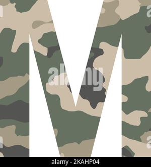 Englisches Alphabet Buchstabe M, Khaki-Stil isoliert auf weißem Hintergrund - Vektor-Illustration Stock Vektor