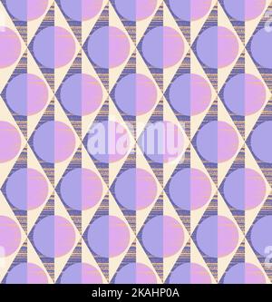 Geometrisches, nahtloses Muster aus Rauten, Dreiecken und Kreisen in Blaugrau, Blauviolett, Malve, Creme und Aprikose. Design für Tapeten, Geschenkartikel, Textilien, Stoffe. Stock Vektor