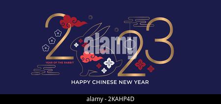 Chinesisches Neujahr 2023 Jahr des Kaninchens - chinesisches Tierkreiszeichen, Lunar Neujahrskonzept, modernes Hintergrunddesign Stock Vektor