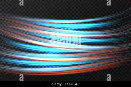 Glatte geschwungene Linien mit magischem Lichteffekt.Leuchtende Neonform in Form einer Welle oder einer Kurve auf der Straße.hohe Geschwindigkeit auf Nachtwegen im Auto. Stock Vektor