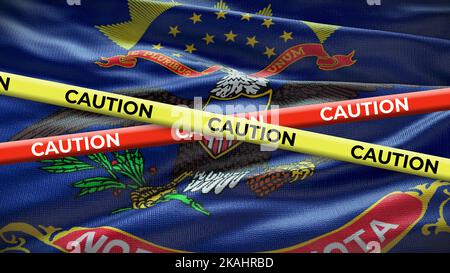 Flagge des Staatssymbols von North Dakota mit Schutzband. 3D Abbildung. Stockfoto