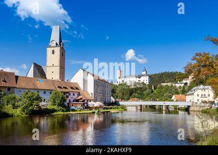 Hrad Rožmberk, Rozmberk nad Vltavou, Jizni Cechy, Burg Ceska republika, Rozmberk nad Vltavou, Südböhmen, Tschechische republik Stockfoto