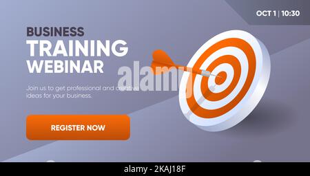 Business Business Training Webinar Social Media Post Vorlage mit einer 3D Ziel Illustration. Hintergrund und Illustration für Social Media, Bannerdesign in Vektor. Stock Vektor