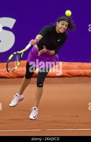 Caroline Garcia (FR) gibt am 16. Mai 2016 in Straßburg, Frankreich, eine Aufnahme auf der Strasbourg International zurück. Die erste große Veranstaltung des französischen Tennisspiels der Frauen auf Lehm nach Roland Garros und die erste Sportveranstaltung im Elsass, Strasbourg International, findet vom 13. Bis 21. Mai 2016 für ihre Ausgabe 30. statt. (Foto von Elyxandro Cegarra/NurPhoto *** Bitte nutzen Sie die Gutschrift aus dem Kreditfeld *** Stockfoto