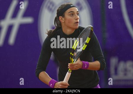 Caroline Garcia (FR) gibt am 16. Mai 2016 in Straßburg, Frankreich, eine Aufnahme auf der Strasbourg International zurück. Die erste große Veranstaltung des französischen Tennisspiels der Frauen auf Lehm nach Roland Garros und die erste Sportveranstaltung im Elsass, Strasbourg International, findet vom 13. Bis 21. Mai 2016 für ihre Ausgabe 30. statt. (Foto von Elyxandro Cegarra/NurPhoto *** Bitte nutzen Sie die Gutschrift aus dem Kreditfeld *** Stockfoto