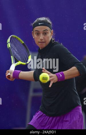 Caroline Garcia (FR) gibt am 16. Mai 2016 in Straßburg, Frankreich, eine Aufnahme auf der Strasbourg International zurück. Die erste große Veranstaltung des französischen Tennisspiels der Frauen auf Lehm nach Roland Garros und die erste Sportveranstaltung im Elsass, Strasbourg International, findet vom 13. Bis 21. Mai 2016 für ihre Ausgabe 30. statt. (Foto von Elyxandro Cegarra/NurPhoto *** Bitte nutzen Sie die Gutschrift aus dem Kreditfeld *** Stockfoto