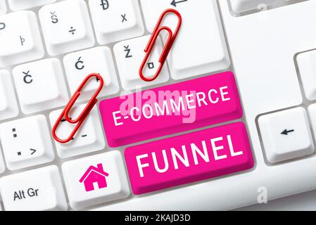 Handschriftenschild E Commerce Trichter. Business-Schaufenster geplante Änderungen in der Art und Weise ein Schulsystem Funktionen Computer Tastatur und Symbol.Informationen Stockfoto