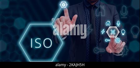 Konzeptionelle Bildunterschrift ISO. Wort für internationales Standarddesign, um Produktservices besser zu machen Stockfoto