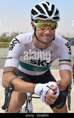Nicolas Roche ist ein irischer Rennrad-Rennfahrer für das UCI ProTeam Sky, der vor der Eröffnungsphase der Tour of Abu Dhabi, der Adnoc-Etappe, einer 147km, die komplett in die Wüste führt, mit Start und Ziel in Madinat Zayed abgebildet ist. Am Donnerstag, den 20. Oktober 2016, in Madinat Zayed, Abu Dhabi, VAE. Foto von Artur Widak *** Bitte nutzen Sie die Gutschrift aus dem Kreditfeld *** Stockfoto