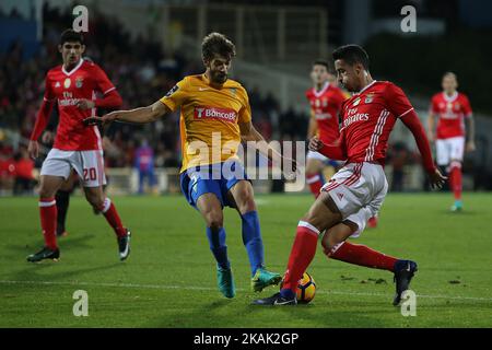 Estorils-Verteidiger Joel Ferreira aus Portugal (L) und Benficas-Verteidiger Andre Almeida aus Portugal (R) beim Premier League 2016/17-Spiel zwischen SL Benfica und Estoril Praia SAD am 17. Dezember 2016 im Estadio Antonio Coimbra da Mota in Estoril. (Foto von Bruno Barros / DPI / NurPhoto) *** Bitte nutzen Sie die Gutschrift aus dem Kreditfeld *** Stockfoto