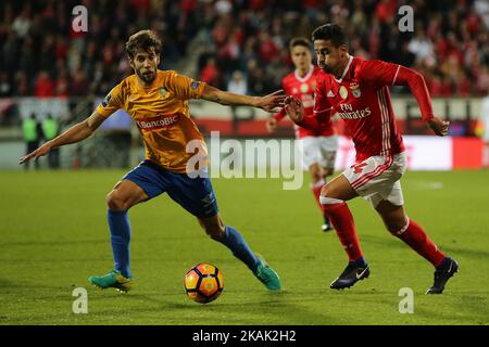 Estorils-Verteidiger Joel Ferreira aus Portugal (L) und Benficas-Verteidiger Andre Almeida aus Portugal (R) beim Premier League 2016/17-Spiel zwischen SL Benfica und Estoril Praia SAD am 17. Dezember 2016 im Estadio Antonio Coimbra da Mota in Estoril. (Foto von Bruno Barros / DPI / NurPhoto) *** Bitte nutzen Sie die Gutschrift aus dem Kreditfeld *** Stockfoto