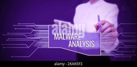 Text mit Inspiration Malware-Analyse. Schaufensteraktivitäten eines Unternehmens, um Produkte zu bewerben und zu verkaufen Stockfoto
