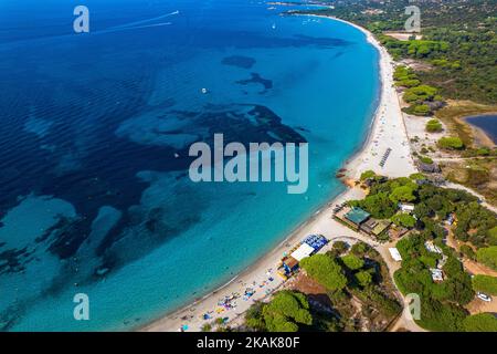 Frankreich. Corse-du-Sud (2A) Luftansicht des Strandes von Palombaggia Stockfoto
