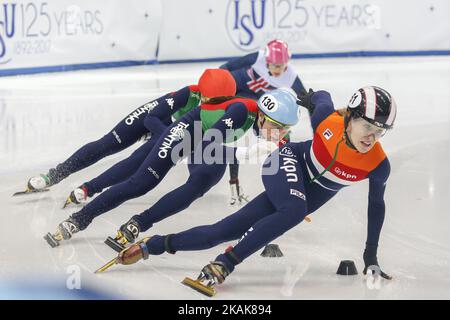 Rianne de Vries (NED) (R), Martina Valcepina (ITA)(C), Arianna Fontana (ITA)(L),Charlotte Gilmartin (GBR) - 500 m - Damen bei der ISU European Short Track Speed Skating Championships 2017 in Turin, Italien, am 14. Januar 2017. (Foto von Mauro Ujetto/NurPhoto) *** Bitte benutzen Sie die Gutschrift aus dem Kreditfeld *** Stockfoto