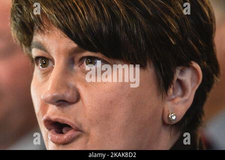 Arlene Foster, Vorsitzender der demokratischen Unionistischen Partei (DUP), spricht vor einer Vollversammlung in Stormont in Belfast. Am Montag, den 16. Januar 2017, in Belfast, Nordirland, Großbritannien. Foto von Artur Widak *** Bitte nutzen Sie die Gutschrift aus dem Kreditfeld *** Stockfoto