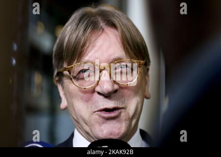 Guy Verhofstadt ; Fraktionsvorsitzender der Allianz der Liberalen und Demokraten für Europa (ALDE) und belgisches Mitglied des Europäischen Parlaments ON bei der Wahl des Präsidenten im Europäischen Parlament in Straßburg, Ostfrankreich, am 17. Januar 2016. (Foto von Elyxandro Cegarra/NurPhoto) *** Bitte nutzen Sie die Gutschrift aus dem Kreditfeld *** Stockfoto