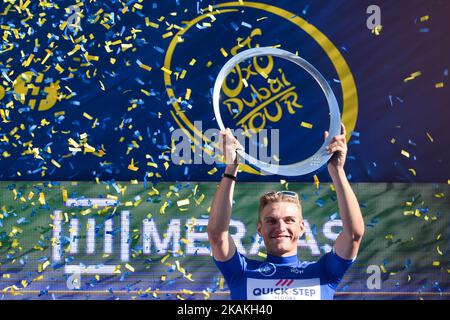 Der deutsche Rennradfahrer Marcel Kittel von Quick-Step Floors feiert, nachdem er die letzte Meraas-Etappe und die vierte Auflage der Dubai Tour 2017 gewonnen hat. Am Samstag, 4. Februar 2017, in Dubai, VAE. Foto von Artur Widak *** Bitte nutzen Sie die Gutschrift aus dem Kreditfeld *** Stockfoto