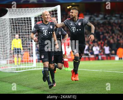 Arjen Robben vom FC Bayern München feiert sein Tor während der UEFA Champions League - Runde 16 - 2. Beinspiel zwischen Arsenal und Bayern München in den Emiraten , London 07. März 2017 (Foto: Kieran Galvin/NurPhoto) *** Bitte benutzen Sie die Gutschrift aus dem Kreditfeld *** Stockfoto