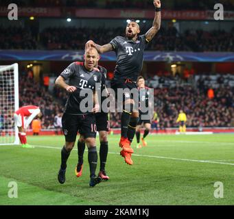 Arjen Robben vom FC Bayern München feiert sein Tor während der UEFA Champions League - Runde 16 - 2. Beinspiel zwischen Arsenal und Bayern München in den Emiraten , London 07. März 2017 (Foto: Kieran Galvin/NurPhoto) *** Bitte benutzen Sie die Gutschrift aus dem Kreditfeld *** Stockfoto