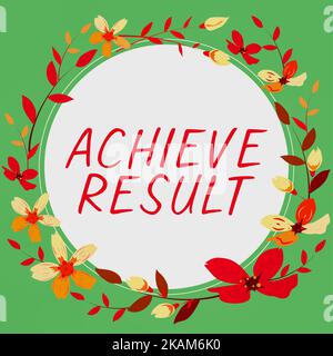 Textzeichen, das Ergebnis erzielen anzeigt. Konzept Bedeutung jährliche Versammlung einer Organisation interessierte Aktionäre Rahmen mit Blättern und Blumen um und Stockfoto
