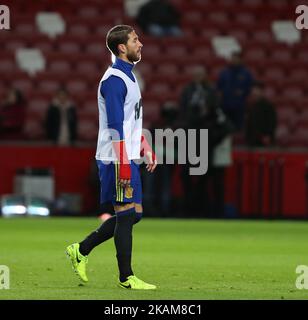 Sergio Ramos (R) vor dem WM 2018-Qualifikationsspiel der Gruppe G Spanien gegen Israel im El Molinon-Stadion in Gijon am 24. März 2017. (Foto von Ahmad Mora/NurPhoto) *** Bitte nutzen Sie die Gutschrift aus dem Kreditfeld *** Stockfoto