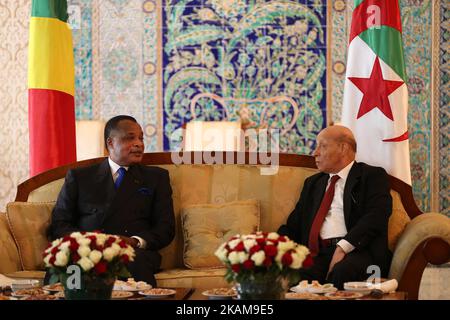 Der Präsident der Nationalen Volksversammlung, Mohamed-Larbi Ould Khelifa, empfängt am 27. März 2017 den Präsidenten des Kongo, Denis Sassou Nguesso, in Algier, Algerien. Denis Sassou Nguesso wird für einen viertägigen Besuch in Algerien sein. (Foto von Bilral Bensalem/NurPhoto) *** Bitte nutzen Sie die Gutschrift aus dem Kreditfeld *** Stockfoto