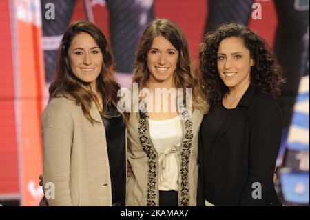 Sofia Goggia Italienische Alpinskifahrerin, Marta Bassino Italienische Alpinskifahrerin und Federica Brignone Italienische Alpinskifahrerin während der tv-Show Che Tempo Che Fa in Mailand, Italien, am 26. März 2017. (Foto von Omar Bai/NurPhoto) (Foto von Omar Bai/NurPhoto) *** Bitte nutzen Sie die Gutschrift aus dem Kreditfeld *** Stockfoto