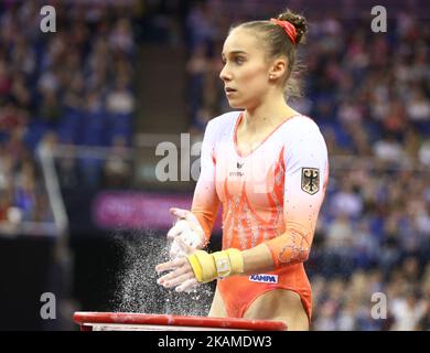 Tabea Alt (GER) während der IPRO Sport World Cup of Gymnastics in der O2 Arena, London, England am 08. April 2017. (Foto von Kieran Galvin/NurPhoto) *** Bitte benutzen Sie die Gutschrift aus dem Kreditfeld *** Stockfoto