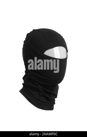 Neue Kopfbedeckung aus Balaclava. Element der Militäruniform. Kopfbedeckung zum Schutz des Gesichts. Isolieren auf weißem Hintergrund. Stockfoto