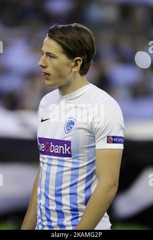 Sander Berge Mittelfeldspieler des KRC Genk FC (27) während der UEFA Europe League Runde des ersten Beinspieles 4 zwischen Celta de Vigo und KRC Genk FC im Balaidos Stadium am 13. April 2017 in Vigo, Spanien. (Foto von Jose Manuel Alvarez Rey/NurPhoto) *** Bitte nutzen Sie die Gutschrift aus dem Kreditfeld *** Stockfoto