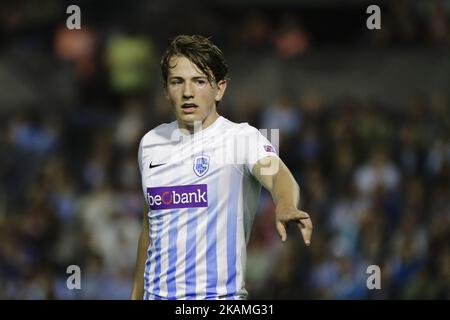 Sander Berge Mittelfeldspieler des KRC Genk FC (27) während der UEFA Europe League Runde des ersten Beinspieles 4 zwischen Celta de Vigo und KRC Genk FC im Balaidos Stadium am 13. April 2017 in Vigo, Spanien. (Foto von Jose Manuel Alvarez Rey/NurPhoto) *** Bitte nutzen Sie die Gutschrift aus dem Kreditfeld *** Stockfoto