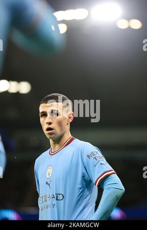 Manchester, Großbritannien. 02.. November 2022. Phil Foden von Manchester City während des UEFA Champions League-Spiels zwischen Manchester City und Sevilla im Etihad Stadium, Manchester, England am 2. November 2022. Foto von Ben Wright. Nur zur redaktionellen Verwendung, Lizenz für kommerzielle Nutzung erforderlich. Keine Verwendung bei Wetten, Spielen oder Veröffentlichungen einzelner Clubs/Vereine/Spieler. Kredit: UK Sports Pics Ltd/Alamy Live Nachrichten Stockfoto