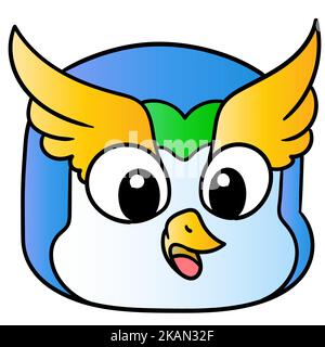Ein süßes Kritzelchen mit blauem Eulenkopf, eine Zeichentrickfigur Stock Vektor