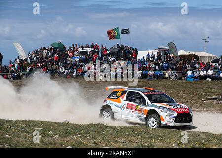 Yoann Bonato und Benjamin Boulloud im Rahmen des DS3 19. Mai SS2 2017 bei der Viana do Castelo von der WRC Vodafone Rally de Portugal 2017 in Matosinhos in Portugal in Aktion. (Foto von Paulo Oliveira / DPI / NurPhoto) *** Bitte nutzen Sie die Gutschrift aus dem Kreditfeld *** Stockfoto