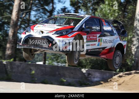 Esapekka Lappi und Janne Ferm in Toyota Yaris WRC von Toyota Gazoo Racing WRT im Einsatz während der Shakedown der WRC Rallye Vodafone de Portugal 2017, bei Matosinhos in Portugal am 18. Mai 2017. (Foto von Paulo Oliveira / DPI / NurPhoto) *** Bitte nutzen Sie die Gutschrift aus dem Kreditfeld *** Stockfoto