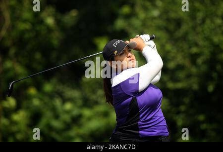 Lizette Salas aus den Vereinigten Staaten schlägt sich während der Finalrunde der LPGA Volvik Championship im Travis Pointe Country Club, Ann Arbor, MI, USA, am Sonntag, den 28. Mai, auf den 7. Abschlag. 2017. (Foto von Jorge Lemus/NurPhoto) *** Bitte benutzen Sie die Gutschrift aus dem Kreditfeld *** Stockfoto