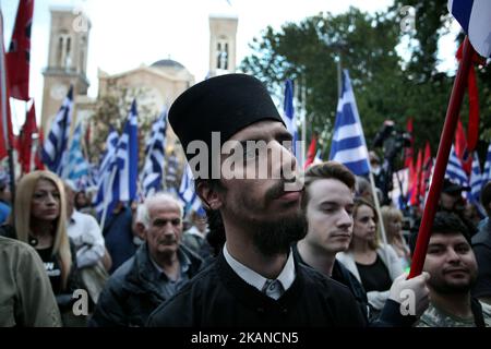Mitglieder und Unterstützer der Goldenen Morgenröte hielten am 29. Mai 2017 in Athen, Griechenland, eine Kundgebung ab, um der Eroberung Istanbuls durch die osmanischen Türken am 29. Mai 1453 zu gedenken. (Foto von Giorgos Georgiou/NurPhoto) *** Bitte benutzen Sie die Gutschrift aus dem Kreditfeld *** Stockfoto