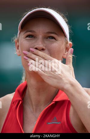 Caroline Wozniacki aus Dänemark gewinnt während der vierten Runde beim Roland Garros Grand Slam Turnier - Tag 8 am 4. Juni 2017 in Paris, Frankreich, gegen Svetlana Kuznetsova aus Russland. (Foto von Robert Szaniszló/NurPhoto) *** Bitte nutzen Sie die Gutschrift aus dem Kreditfeld *** Stockfoto