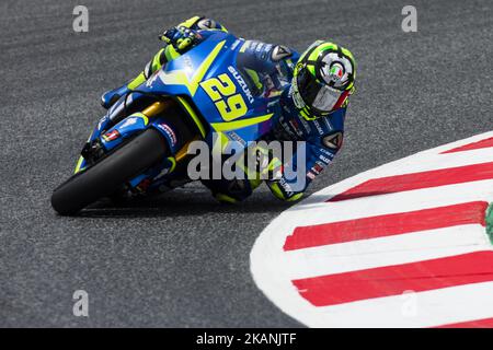 29 Andrea Iannone aus Italien vom Team Suzuki Ecstar (Suzuki) während des Monter Energy Catalonia Grand Prix, auf dem Circuit de Barcelona-Catalunya am 9. Juni 2017. (Foto von Xavier Bonilla/NurPhoto) *** Bitte nutzen Sie die Gutschrift aus dem Kreditfeld *** Stockfoto