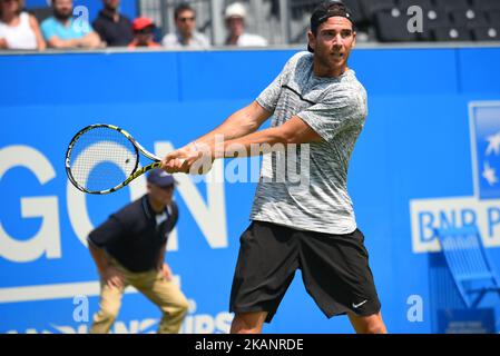 Adrian Mannarino (FRA) beim ersten Lauf der AEGON Championships 2017 im Queen's Club, London, am 18. Juni 2017. (Foto von Alberto Pezzali/NurPhoto) *** Bitte nutzen Sie die Gutschrift aus dem Kreditfeld *** Stockfoto