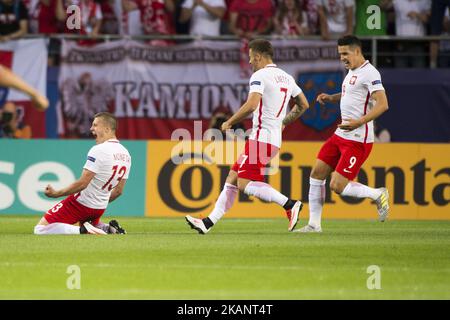 Lukasz Moneta aus Polen feiert sein erstes Tor für Polen während der UEFA-U-21-Europameisterschaft 2017 Gruppe Ein Spiel zwischen Polen und Schweden im Lublin-Stadion in Lublin, Polen am 19. Juni 2017 (Foto von Andrew Surma/NurPhoto) *** Bitte benutzen Sie die Gutschrift aus dem Credit Field *** Stockfoto