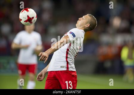 Lukasz Moneta aus Polen in Aktion während der UEFA-U-21-Europameisterschaft 2017 Gruppe Ein Spiel zwischen Polen und Schweden im Lublin-Stadion in Lublin, Polen am 19. Juni 2017 (Foto von Andrew Surma/NurPhoto) *** Bitte benutzen Sie die Gutschrift aus dem Kreditfeld *** Stockfoto